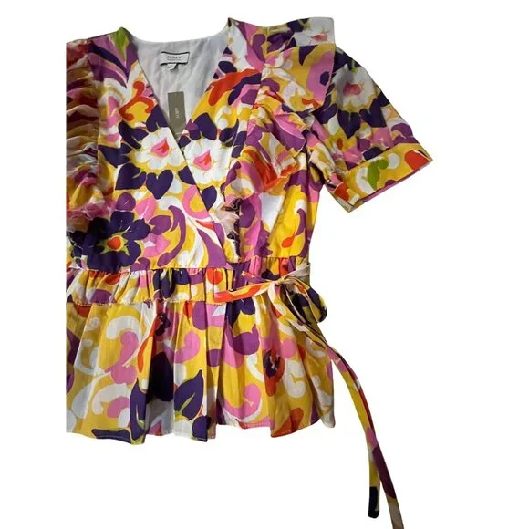 J.Crew Collection Ratti Floral Wrap Blouse Womens L AW532 NWT Cotton Ruffle Top - Picture 14 of 16
